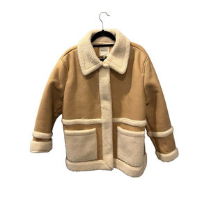 Avec Les Filles Anthropologie Darylane Tan Shearling Coat Jacket Size XL Women
